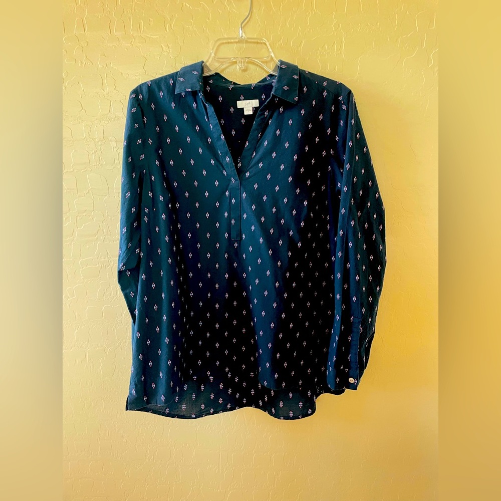 J Jill Long Sleeve V-Neck Boho Loose Fit Navy Top  Medium - Picture 2 of 9